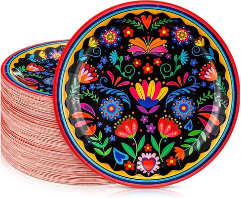100 Pcs Mexican Paper Plates 7 Inch Disposable Fiesta dessert Plates Mexican Party Supplies for Taco Tuesday Birthday Party Decorations(White Mandala) in Saudi Arabia