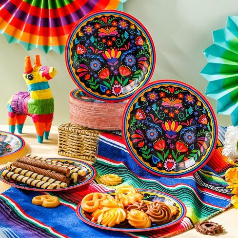 100 Pcs Mexican Paper Plates 7 Inch Disposable Fiesta dessert Plates Mexican Party Supplies for Taco Tuesday Birthday Party Decorations(White Mandala) in Saudi Arabia