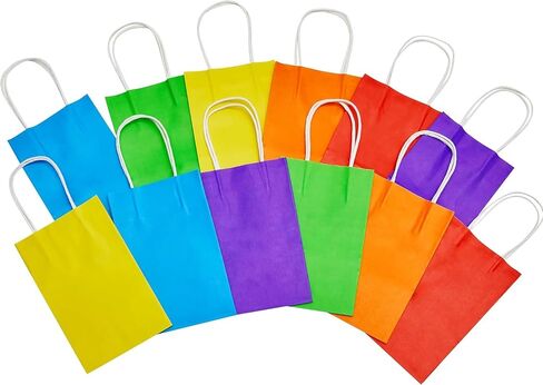 Suncolor 12 عبوة قوس قزح أكياس الهدايا الصغيرة مع مقابض-8 بوصة حقائب جيدة معاد إعادة التدوير لصالح الحفلات وأعياد الميلاد والاحتفالات in Kuwait