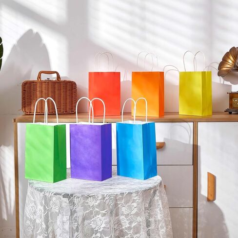 Suncolor 12 عبوة قوس قزح أكياس الهدايا الصغيرة مع مقابض-8 بوصة حقائب جيدة معاد إعادة التدوير لصالح الحفلات وأعياد الميلاد والاحتفالات in Kuwait