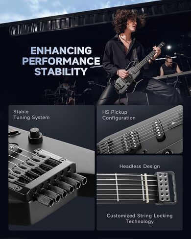 Donner HUSH-X Electric Guitar Kit - Featherlight Headless Guitar, Great for Travel and Practice, Mahogany Solid Body with Easy Assemble Stands, Gig Bag, All Accessories, Natural in Kuwait