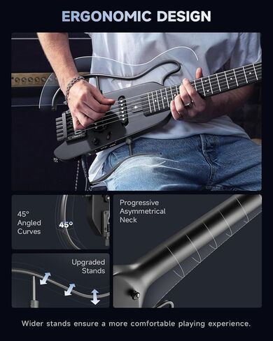 Donner HUSH-X Electric Guitar Kit - Featherlight Headless Guitar, Great for Travel and Practice, Mahogany Solid Body with Easy Assemble Stands, Gig Bag, All Accessories, Natural in Kuwait