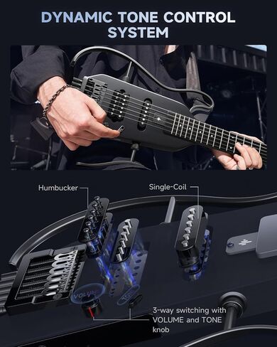 Donner HUSH-X Electric Guitar Kit - Featherlight Headless Guitar, Great for Travel and Practice, Mahogany Solid Body with Easy Assemble Stands, Gig Bag, All Accessories, Natural in Kuwait
