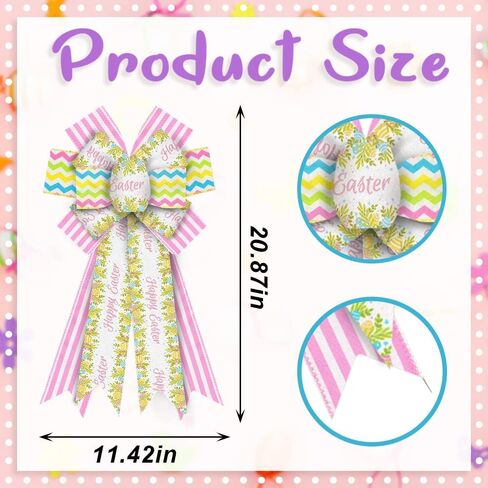 Hying Large Easter Bunny Bows for Wreath, Happy Easter Wreath Bows Orange Natural Burlap Bows Rabbit Dots Holiday Tree Topper Bows for Front Door Spring Easter Decorations Party Supplies in Kuwait