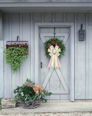 Hying Large Easter Bunny Bows for Wreath, Happy Easter Wreath Bows Orange Natural Burlap Bows Rabbit Dots Holiday Tree Topper Bows for Front Door Spring Easter Decorations Party Supplies in Kuwait