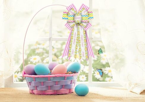 Hying Large Easter Bunny Bows for Wreath, Happy Easter Wreath Bows Orange Natural Burlap Bows Rabbit Dots Holiday Tree Topper Bows for Front Door Spring Easter Decorations Party Supplies in Kuwait