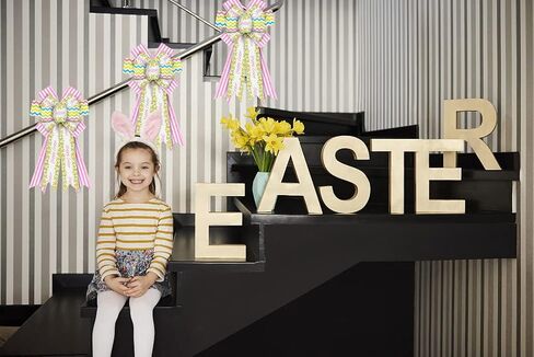 Hying Large Easter Bunny Bows for Wreath, Happy Easter Wreath Bows Orange Natural Burlap Bows Rabbit Dots Holiday Tree Topper Bows for Front Door Spring Easter Decorations Party Supplies in Kuwait