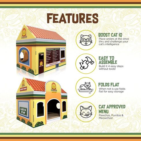 Mochi's Dim Sum Palace Collapsible Cat House Tent – Space-Saver Pop-Up Design, Fun Restaurant Theme, Pet Playhouse with Catnip-Filled Dangle Toy - Great for Endless Feline Play & Cozy Catnaps in Saudi Arabia