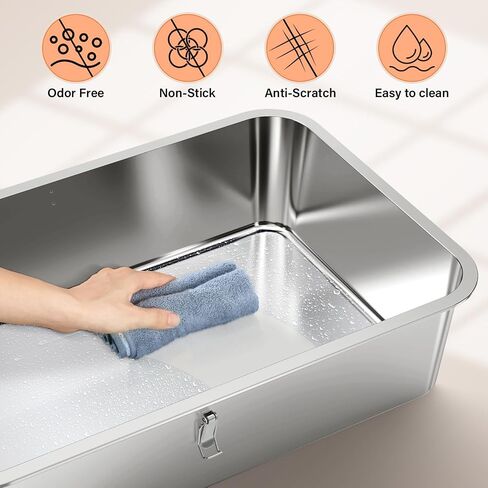 Stainless Steel Litter Box - Entirely Metal high Side Litter Box - XXL Stainless Steel Cat Litter Box for Big Cats & Multiple Cats Use-Rugged & Easy to Clean,Odor Free (Step-Sliver, XL) in Saudi Arabia