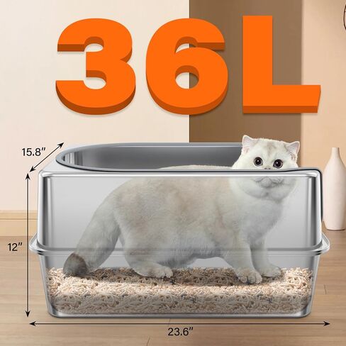 Stainless Steel Litter Box - Entirely Metal high Side Litter Box - XXL Stainless Steel Cat Litter Box for Big Cats & Multiple Cats Use-Rugged & Easy to Clean,Odor Free (Step-Sliver, XL) in Saudi Arabia