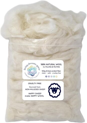 Super Dense Clean Wool Filler for Pillows, Stuffed Animals, Pouf, Pin Cushions, Crafting. 1LB, Natural White Dense in Saudi Arabia