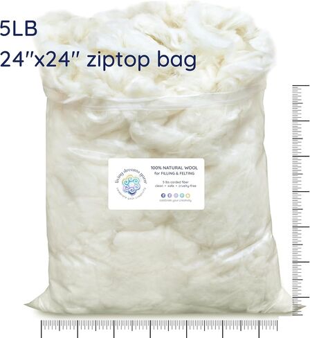 Super Dense Clean Wool Filler for Pillows, Stuffed Animals, Pouf, Pin Cushions, Crafting. 1LB, Natural White Dense in Saudi Arabia