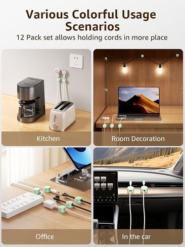 12 Pack Magnetic Cable Clip, [Smooth Adjustable] Phone Cord Holder for Nightstand, Adhesive Magnetic Cord Holder, Under Desk Cable Management Keeper Organizer for Nightstand Wall Car Office in Saudi Arabia
