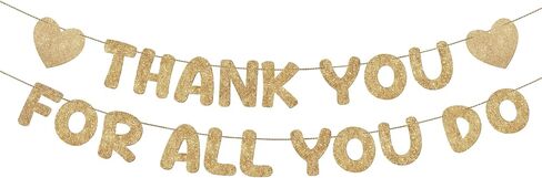 Fulmoon Pre Strung Thank You for All You Do Glitter Banner Funny Appreciation Banner for Employee Coworker Staff Teacher Thank Sign Party Decorations(Gold) in Kuwait