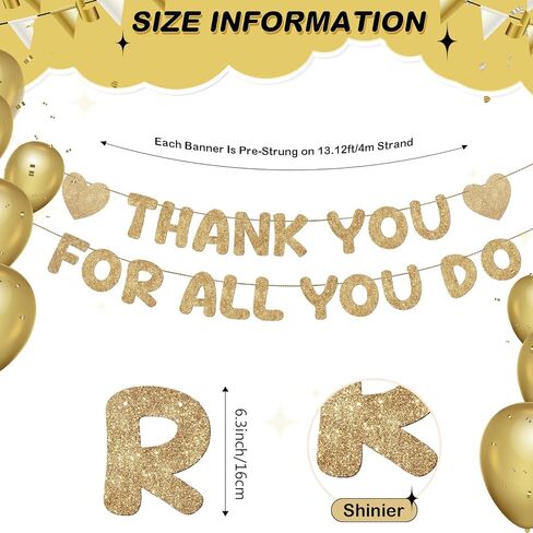Fulmoon Pre Strung Thank You for All You Do Glitter Banner Funny Appreciation Banner for Employee Coworker Staff Teacher Thank Sign Party Decorations(Gold) in Kuwait
