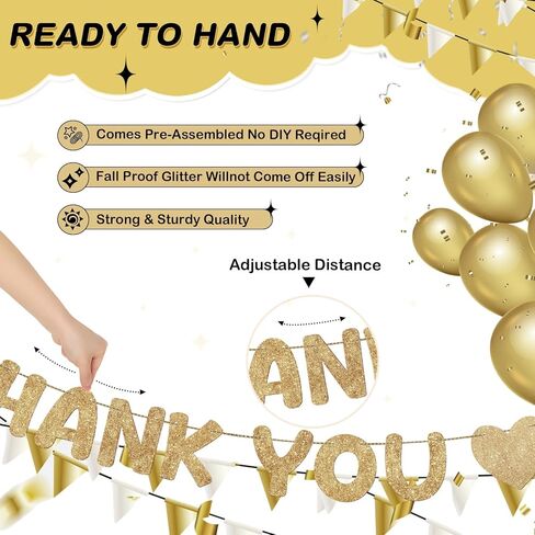 Fulmoon Pre Strung Thank You for All You Do Glitter Banner Funny Appreciation Banner for Employee Coworker Staff Teacher Thank Sign Party Decorations(Gold) in Kuwait