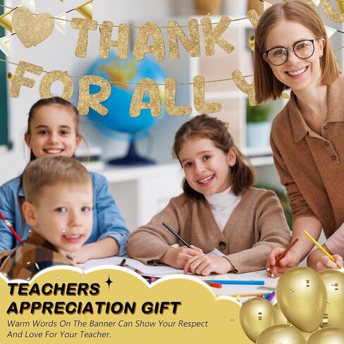Fulmoon Pre Strung Thank You for All You Do Glitter Banner Funny Appreciation Banner for Employee Coworker Staff Teacher Thank Sign Party Decorations(Gold) in Kuwait