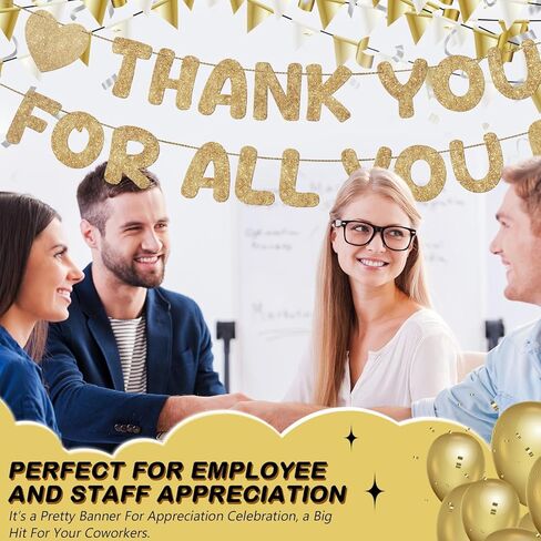 Fulmoon Pre Strung Thank You for All You Do Glitter Banner Funny Appreciation Banner for Employee Coworker Staff Teacher Thank Sign Party Decorations(Gold) in Kuwait