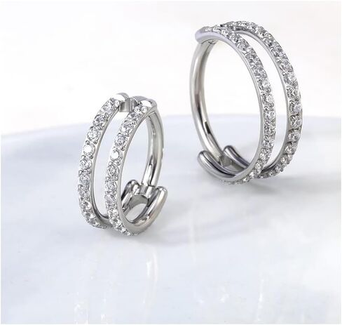 حلقات الأنف الأطواق - 316L من الصلب الجراحي ، حلقات أنف مزدوجة الطوق 14G/16G/18G/20G مفصلي CZ CONHERING JOWNESTERMRY حلقات الشفاه الحاجز الغضروف in Kuwait