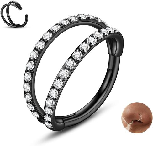 حلقات الأنف الأطواق - 316L من الصلب الجراحي ، حلقات أنف مزدوجة الطوق 14G/16G/18G/20G مفصلي CZ CONHERING JOWNESTERMRY حلقات الشفاه الحاجز الغضروف in Kuwait