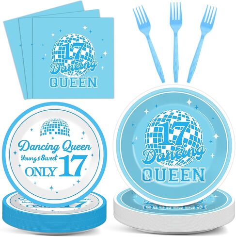 96Pcs Dancing Queen Party Supplies Dancing Queen Paper Plates Napkins Disposable Blue Disco Party Tableware Set 70s Disco 17th Birthday Dinnerware for Party Bachelorette Decoration Serve 24 in Saudi Arabia