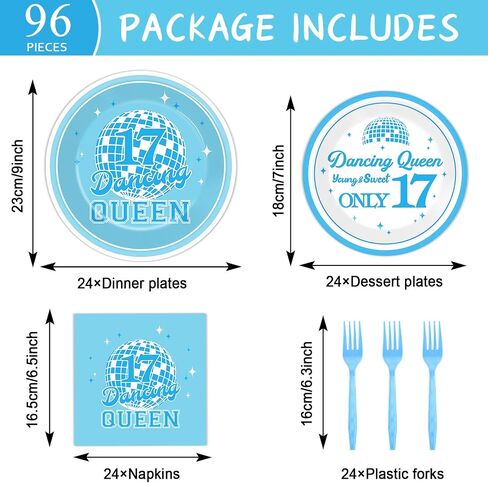 96Pcs Dancing Queen Party Supplies Dancing Queen Paper Plates Napkins Disposable Blue Disco Party Tableware Set 70s Disco 17th Birthday Dinnerware for Party Bachelorette Decoration Serve 24 in Saudi Arabia