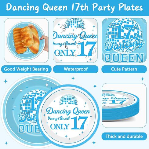 96Pcs Dancing Queen Party Supplies Dancing Queen Paper Plates Napkins Disposable Blue Disco Party Tableware Set 70s Disco 17th Birthday Dinnerware for Party Bachelorette Decoration Serve 24 in Saudi Arabia
