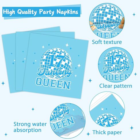 96Pcs Dancing Queen Party Supplies Dancing Queen Paper Plates Napkins Disposable Blue Disco Party Tableware Set 70s Disco 17th Birthday Dinnerware for Party Bachelorette Decoration Serve 24 in Saudi Arabia