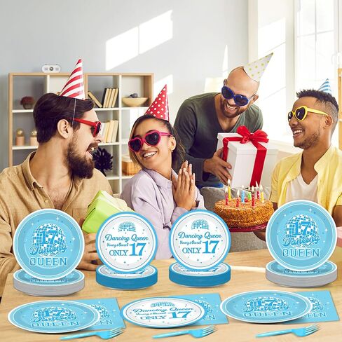 96Pcs Dancing Queen Party Supplies Dancing Queen Paper Plates Napkins Disposable Blue Disco Party Tableware Set 70s Disco 17th Birthday Dinnerware for Party Bachelorette Decoration Serve 24 in Saudi Arabia