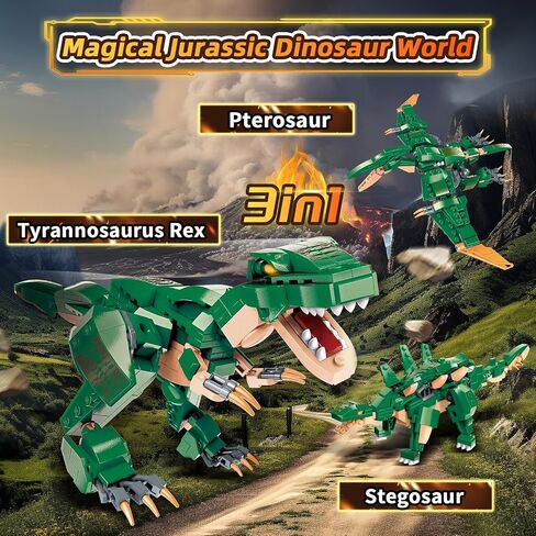 STEM 3 in1 Dinosaurs Building Kits 287PCS, Toys for Kids Age 6-10 Year Old, Educational Building Sets Best Gifts for Boy 6-10 (Red) in Saudi Arabia