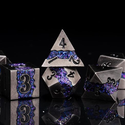 Metal DND Polyhedral Dice,Large Stripe Glitter Metallic Dice Set,Antique Silver Dice 7pcs Set for Role Playing Games in Saudi Arabia