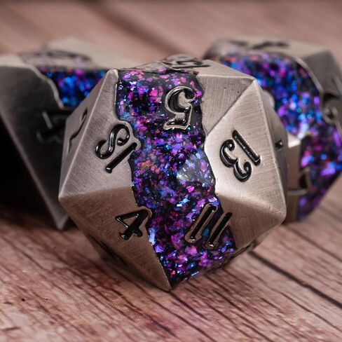 Metal DND Polyhedral Dice,Large Stripe Glitter Metallic Dice Set,Antique Silver Dice 7pcs Set for Role Playing Games in Saudi Arabia