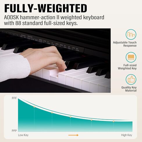 Weighted Piano 88-Key Beginner Digital Piano,Full Size Weighted keyboard with Hammer Action,with Sustain Pedal,2x25W Stereo Speakers,MP3 Function,Piano Lessons,Black,S-200 in Kuwait