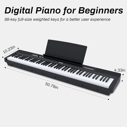 Weighted Piano 88-Key Beginner Digital Piano,Full Size Weighted keyboard with Hammer Action,with Sustain Pedal,2x25W Stereo Speakers,MP3 Function,Piano Lessons,Black,S-200 in Kuwait
