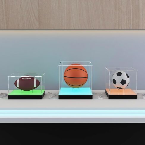 Acrylic Display Case with Ball Stand and USB RGB Lights, Light Up Acrylic Display Box with Controller APP Music Sync for Full-Size Football, Volleyball and Soccer, 10’’(L) x10’’(W) x10’’(H’’) in Saudi Arabia