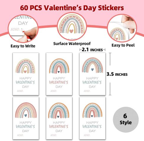 60pcs ملصقات هدايا عيد الحب - ملصقات الفشار بالملصقات ذاتية الالتصاق - هدية عيد الحب السعيد ديكورات ملصقات قابلة للكتابة للفتيان - A03 in Saudi Arabia