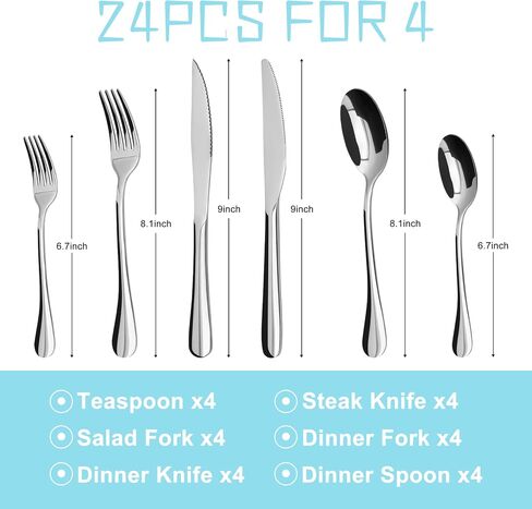 Silverware Set,32 piece Siverware Set and Serving Utensil Set,Stainless Steel Knives Spoon Forks Set for Home, Kitchen, Mirror Polished& Dishwasher Safe (5.5-11.2Inch Serving set+Silverware set-32pcs) in Saudi Arabia