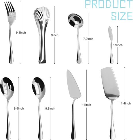 Silverware Set,32 piece Siverware Set and Serving Utensil Set,Stainless Steel Knives Spoon Forks Set for Home, Kitchen, Mirror Polished& Dishwasher Safe (5.5-11.2Inch Serving set+Silverware set-32pcs) in Saudi Arabia