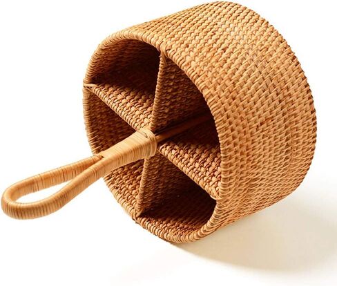 I-Lan 2 Pack Rattan Round Confare Carrier Utensil Caddy حامل-منظم مسطحات مصنوع يدويًا من 4 مؤسسات. in Kuwait