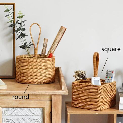 I-Lan 2 Pack Rattan Round Confare Carrier Utensil Caddy حامل-منظم مسطحات مصنوع يدويًا من 4 مؤسسات. in Kuwait