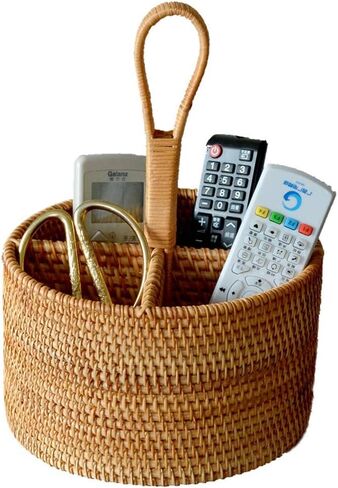 I-Lan 2 Pack Rattan Round Confare Carrier Utensil Caddy حامل-منظم مسطحات مصنوع يدويًا من 4 مؤسسات. in Kuwait