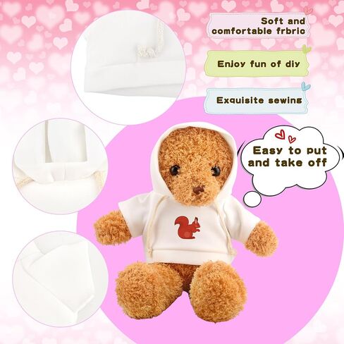 15 Pack Stuffed Bear White Hoodie Bulk Sublimation Blank Teddy Bear Toy Shirts Stuffed Animal White Basic Clothes Hoodie for 14-18 Inch Stuffed Bears Dolls DIY in Saudi Arabia