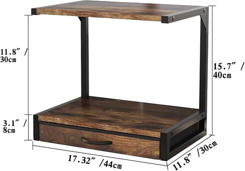 2-Tier Desktop Printer Stand and Storage Shelf, Home Office Desk with Fabric Drawer, Organizer for 3D Printer, Fax Machine, Scanner, Compact Size 17.3"x11.8" Printer Stand for Desk, White in Kuwait