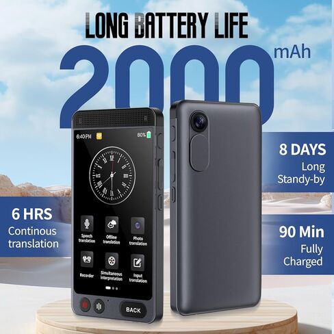 Language Translator Device, 142 Languages AI Translator with 2000mA Battery, Two Way Real-Time Voice Translation, Portable Smart Instant Translator for Voice/Text/Photo in Kuwait