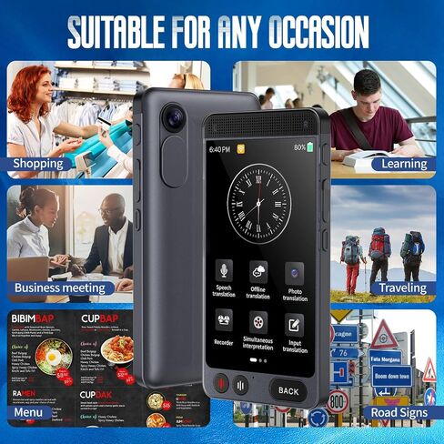 Language Translator Device, 142 Languages AI Translator with 2000mA Battery, Two Way Real-Time Voice Translation, Portable Smart Instant Translator for Voice/Text/Photo in Kuwait