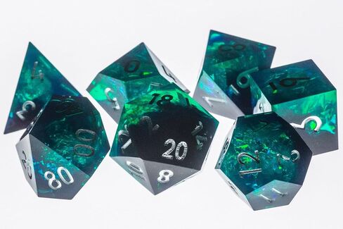 1985 Games DND DICE SET ، VHS Retro Games Box Dice Box ، Resin Handmade Sharp Edge D&D Dice Met for Dungeons & Dragon Games ، تم تعيينه لألعاب لعب الأدوار (Plasmic Punch ، مجموعة من 7 زهر) in Kuwait