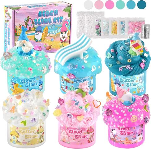LAWOHO 6 Packs Bunny Slime Kit - Cloud Slime, Butter Slime & Clear Slime, Crunchy Slime with Easter Slime Add-ins, Fluffy Slime Kits for Girls & Boys, 360ml Pink & Green Easter Slime Making Kit in Saudi Arabia