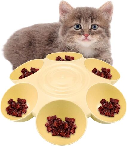 DOERDO Cat Feeding Bowl, Plastic Cat and Dog Food Bowl with 6 Bowls, Multiple Pet Dinner Feeder for Indoor Food and Water, Blue in Kuwait