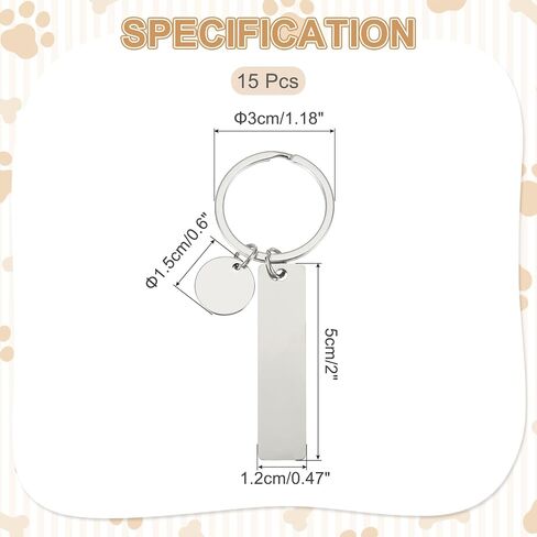 PATIKIL Stainless Steel Engraving Keychain Blanks, 15Pcs Metal Laser Engravable Stamping Blanks Key Ring Tags with Hanging Tag for DIY Keychain, Craft, Silver Tone(Rectangular) in Kuwait
