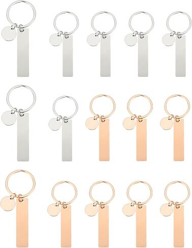 PATIKIL Stainless Steel Engraving Keychain Blanks, 15Pcs Metal Laser Engravable Stamping Blanks Key Ring Tags with Hanging Tag for DIY Keychain, Craft, Silver Tone(Rectangular) in Kuwait